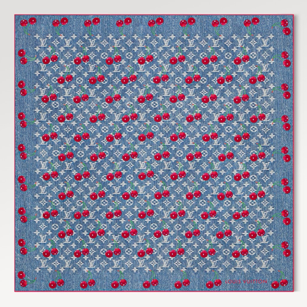 🎁 NEW Louis Vuitton Silk Monogram Cerise Square 90 Denim Blue LV X TM 2025